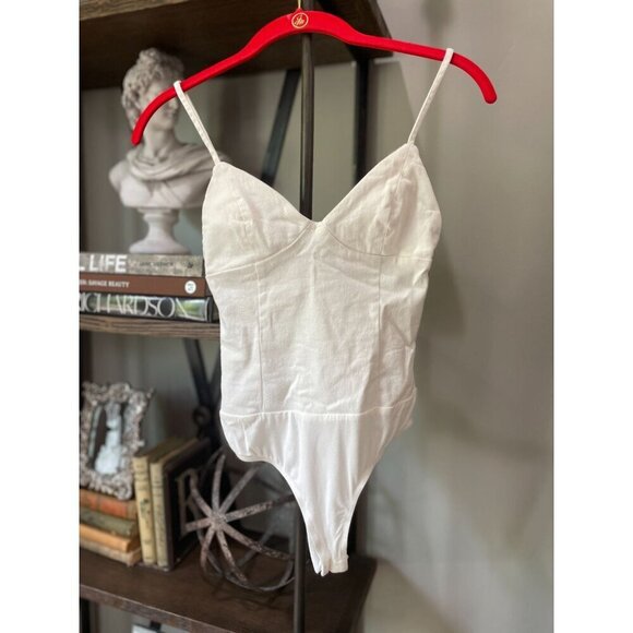 Superdown Rocky Denim Spaghetti Strap Bodysuit White Womens Size XS - Picture 6 of 13